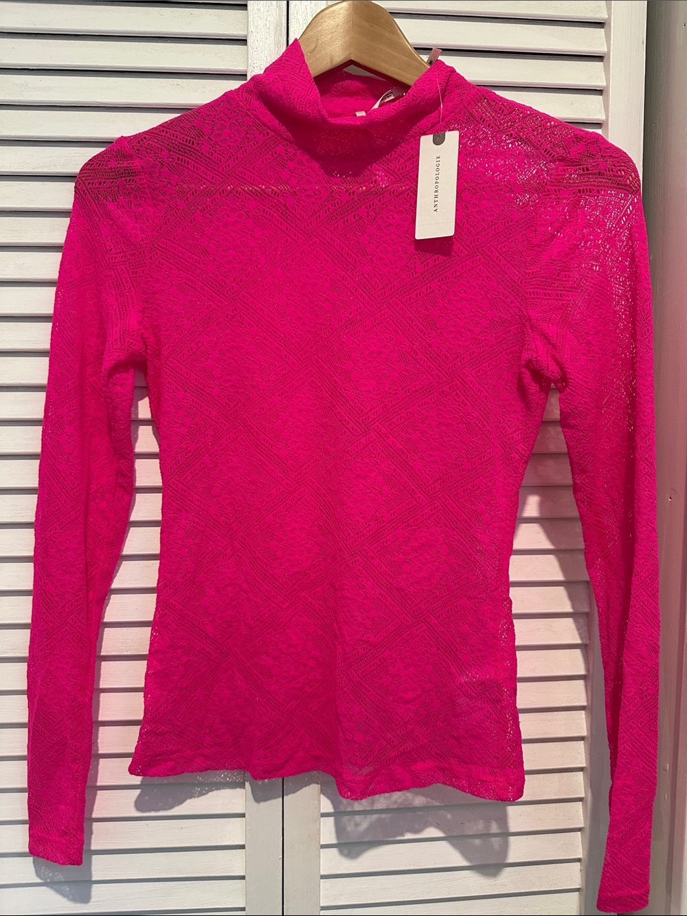 Anthropologie Hot Pink Lace Long-Sleeve Top